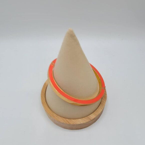 J Crew Gold Tone Orange Enamel Hinged Bangle Bracelet - Picture 8 of 10